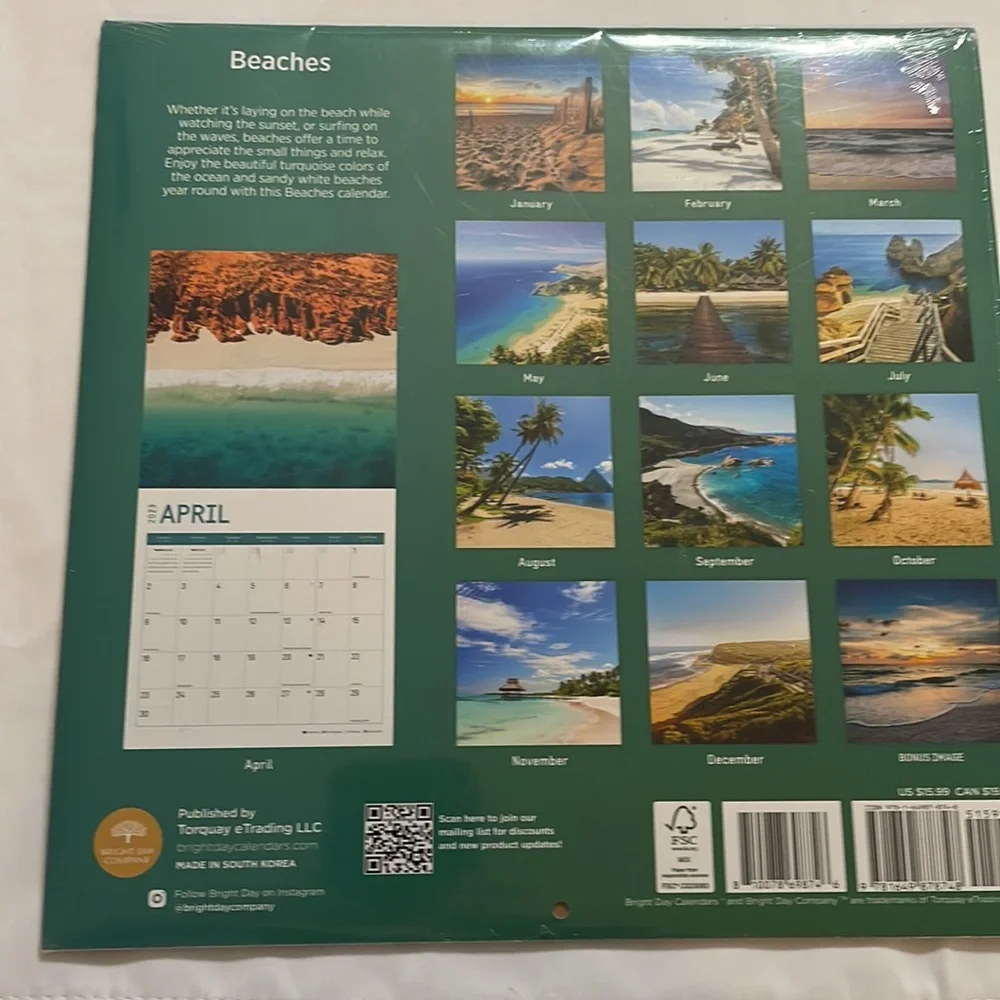 Wall Calendar 2023 Beaches Monthly Wall Calendar by Bright Day 12” X 12”